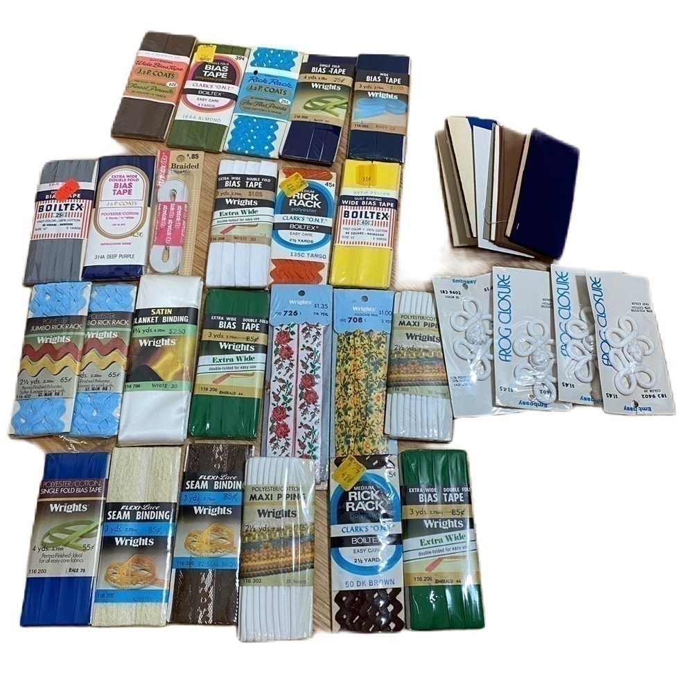 Vintage Sewing Trim Lot Wrights Foldover Trim Boiltex Rick Rack Satin Binding